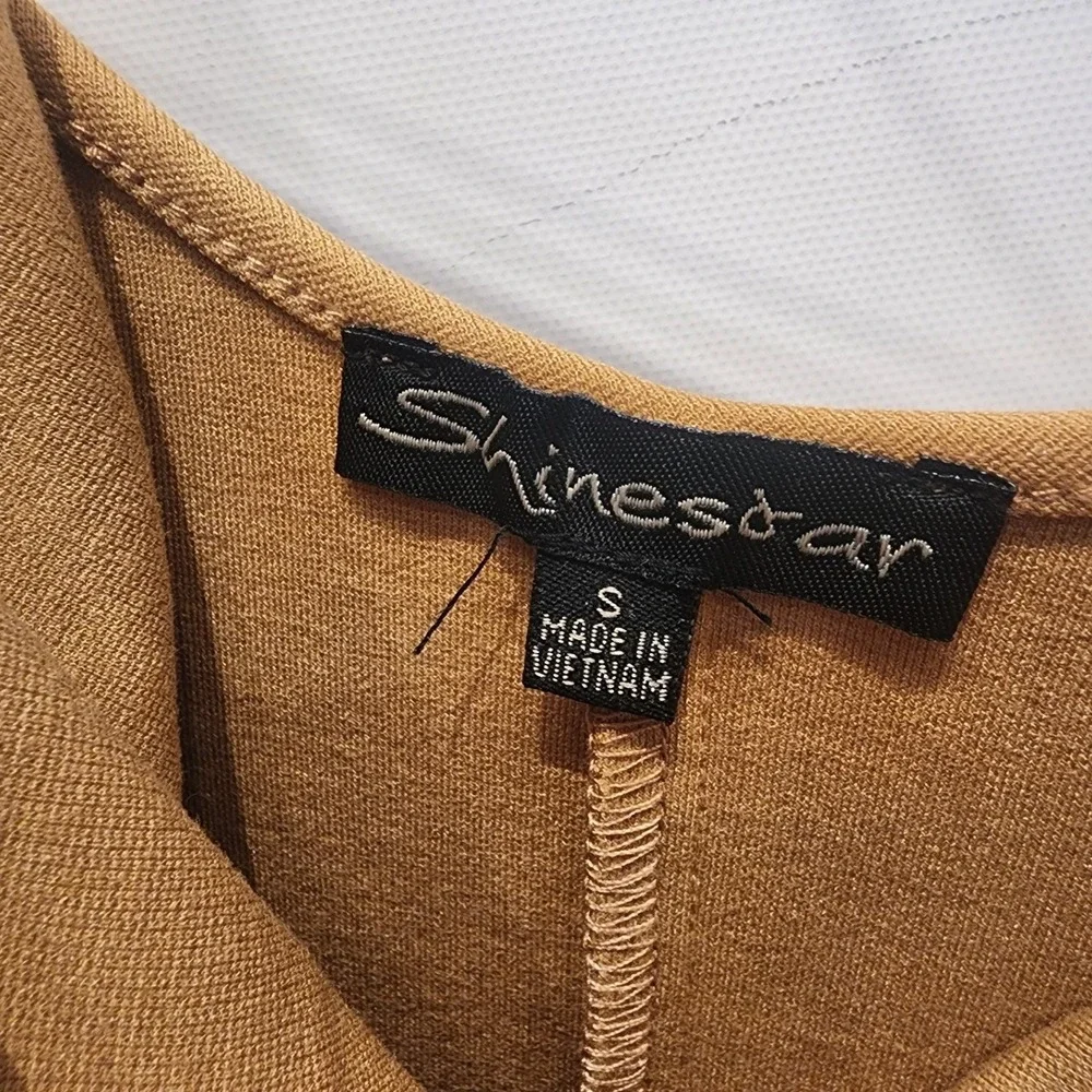 Shinestar‎ Tan Camel Sleeveless Bodycon Mini Dress Scoop Neck Womens S NEW